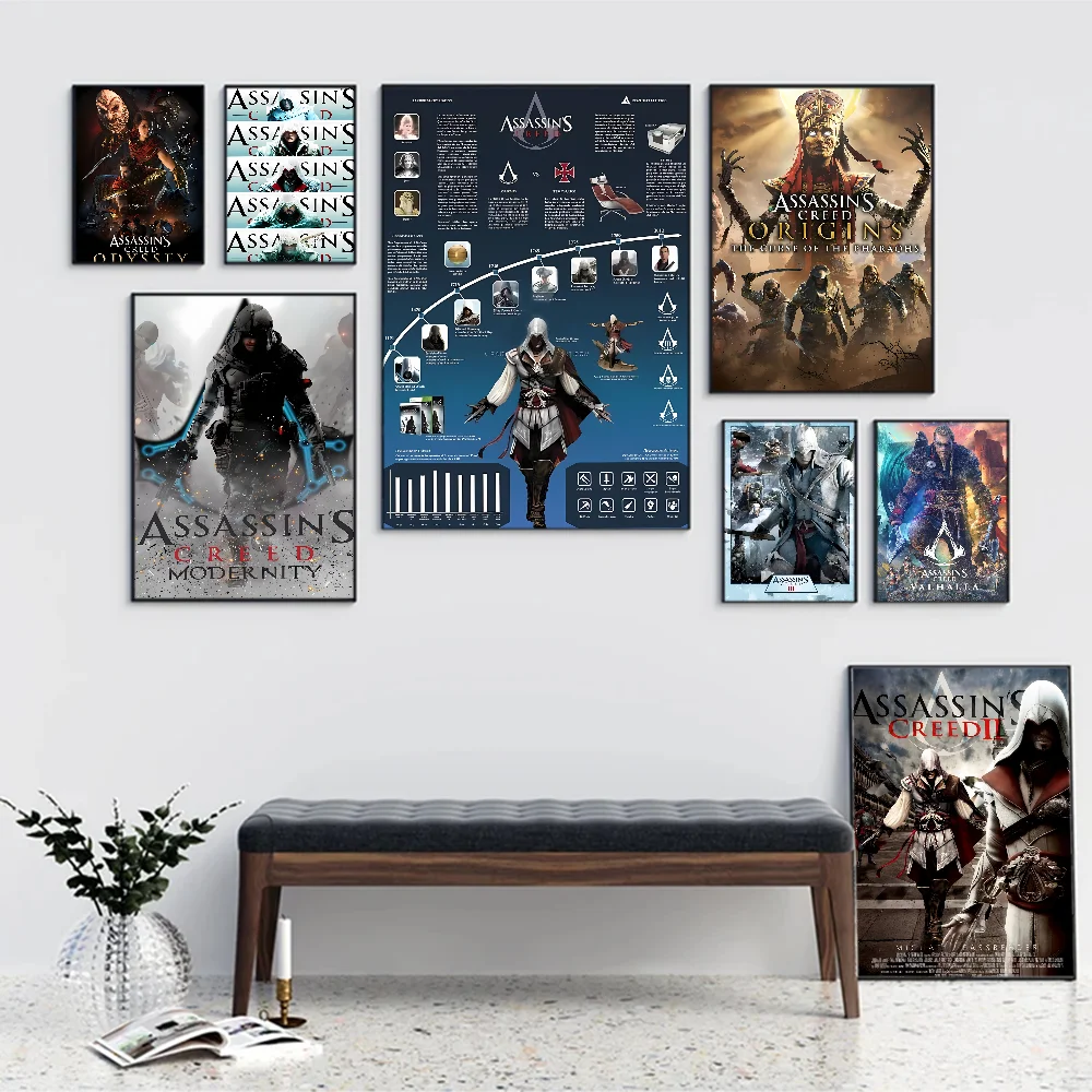 A-AssassinS C-Creed Game Vintage Posters Sticky Retro Kraft Paper Sticker DIY Room Bar Cafe Kawaii Decor