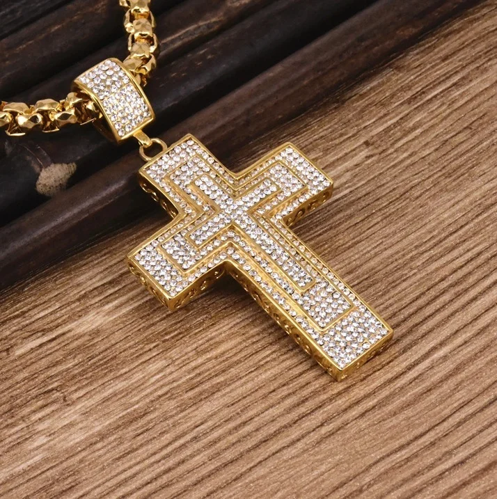 

ANGLANG Fashion Female Cross Pendants Gold Color Cubic Zirconia Jesus Cross Pendant Necklace Jewelry for Men/Women Wholesale