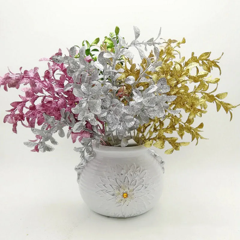 

Imitation Plant Flower Gold Silver Ronion Powder Leaf Leaves Arrangement Accessories Home Wedding Christmas Festivals Dcoration