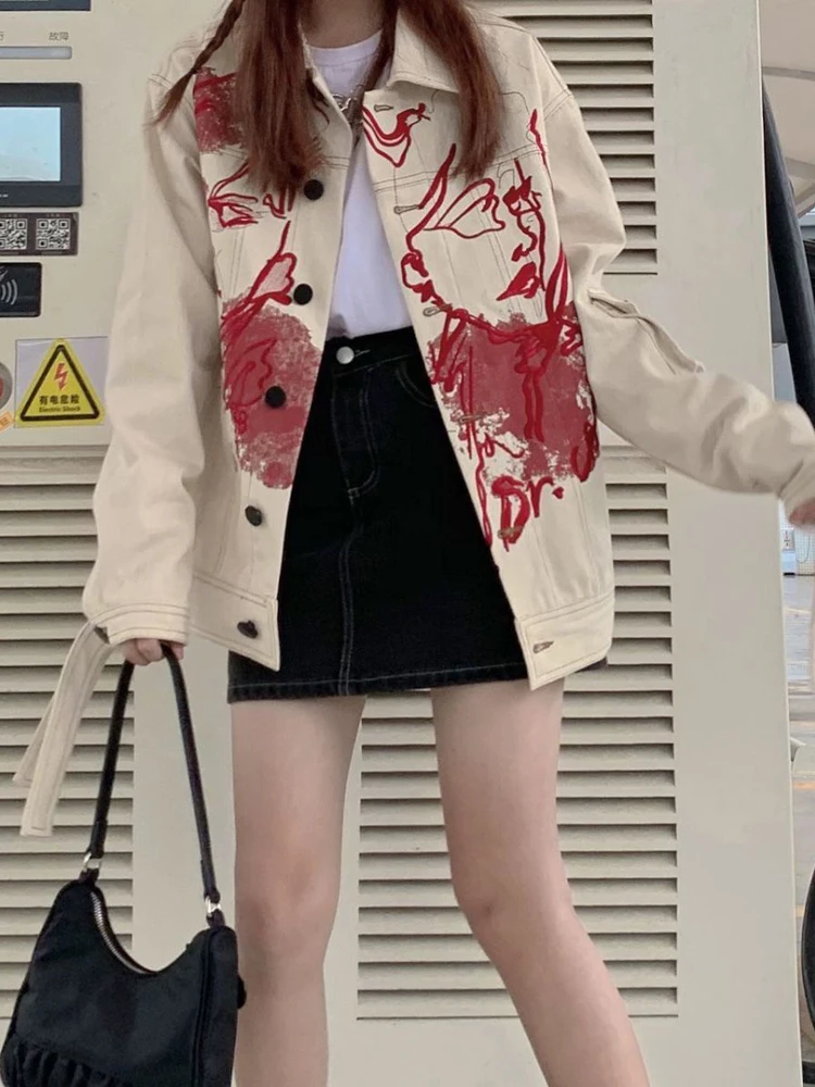 

Куртка-карго женская джинсовая, повседневная верхняя одежда, пальто из денима в Корейском стиле, модная верхняя одежда, белый цвет, на весну