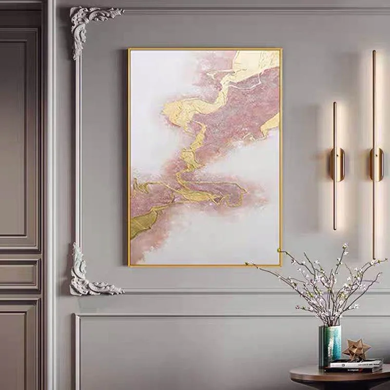 

Top Selling Handmade Abstract Oil Painting Wall Art Modern Minimalist Pink Gold Foil Picture Canvas Home Decor For Living Room B