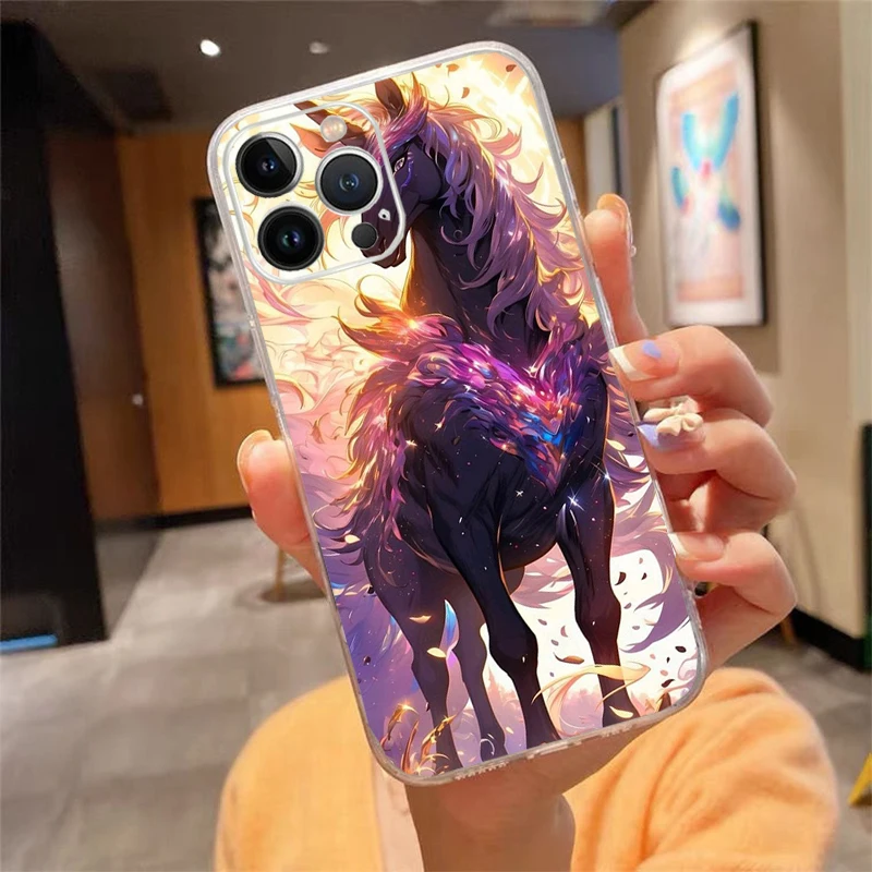 Чехол для телефона с единорогом и лошадью iphone 15 14 Pro Max 13 12 11 XSMax XR mini Plus