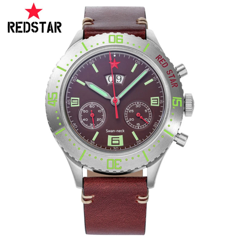 

REDSTAR Anti-60 Men's Big Calendar Chronograph 1963 Seagull ST1931 Movement Swanneck Luminous China Army Mechanical Watch Pilots