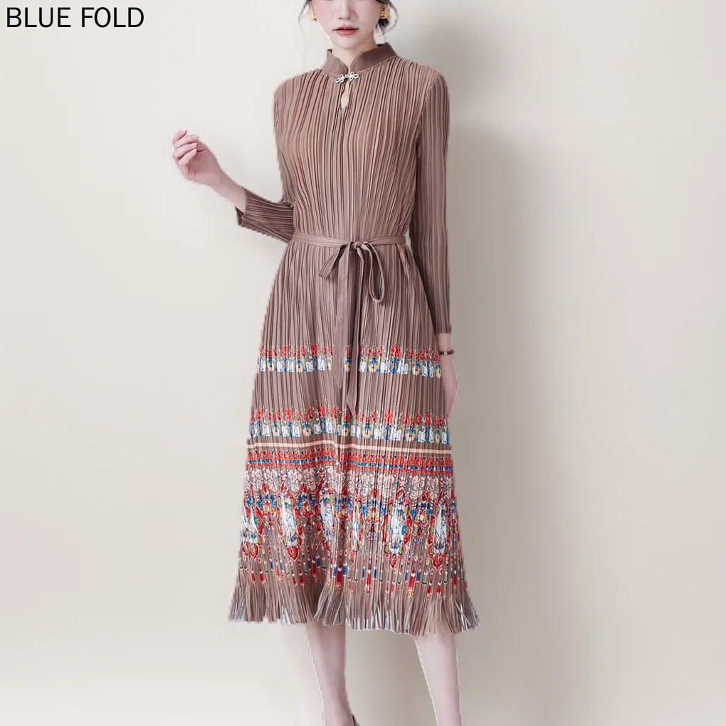 Женское платье Мияке средней длины Новый китайский стиль с принтом на шнуровке