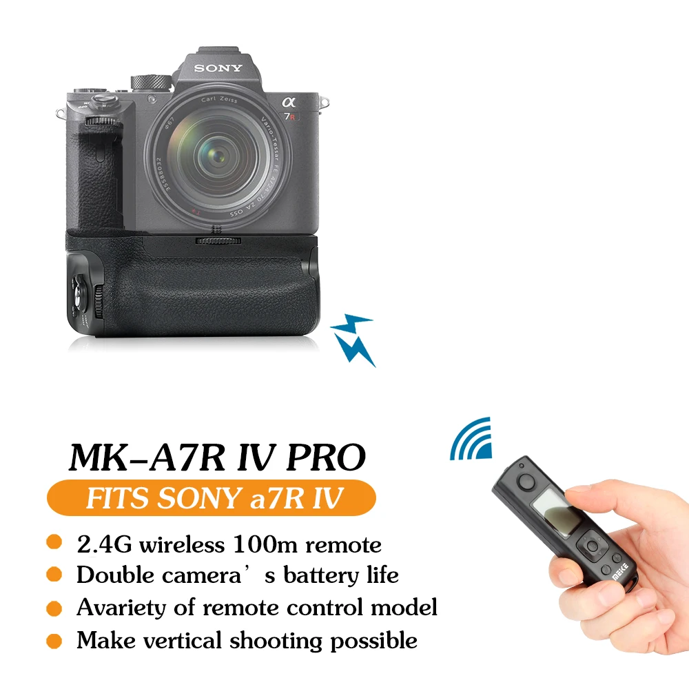 Фото Meike MK-A7R IV Pro Пульт дистанционного управления с вертикальной батареей, сменная ручка VG-C4EM для камер Sony A7R IV A7 IV A9II A1 №1