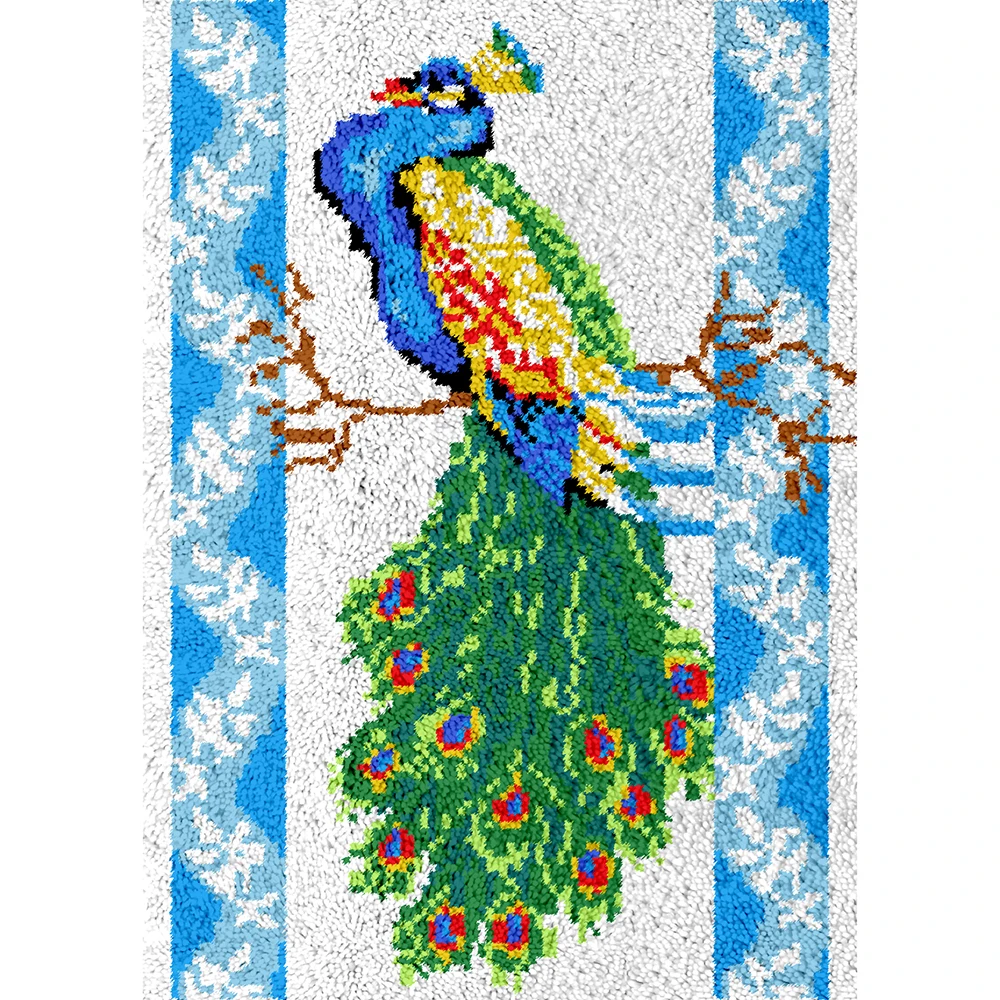 

Hobby Crafts for adults Rug making kits Smyrna latch hook kit with printed pattern Peacock Carpet embroidery Tapestry