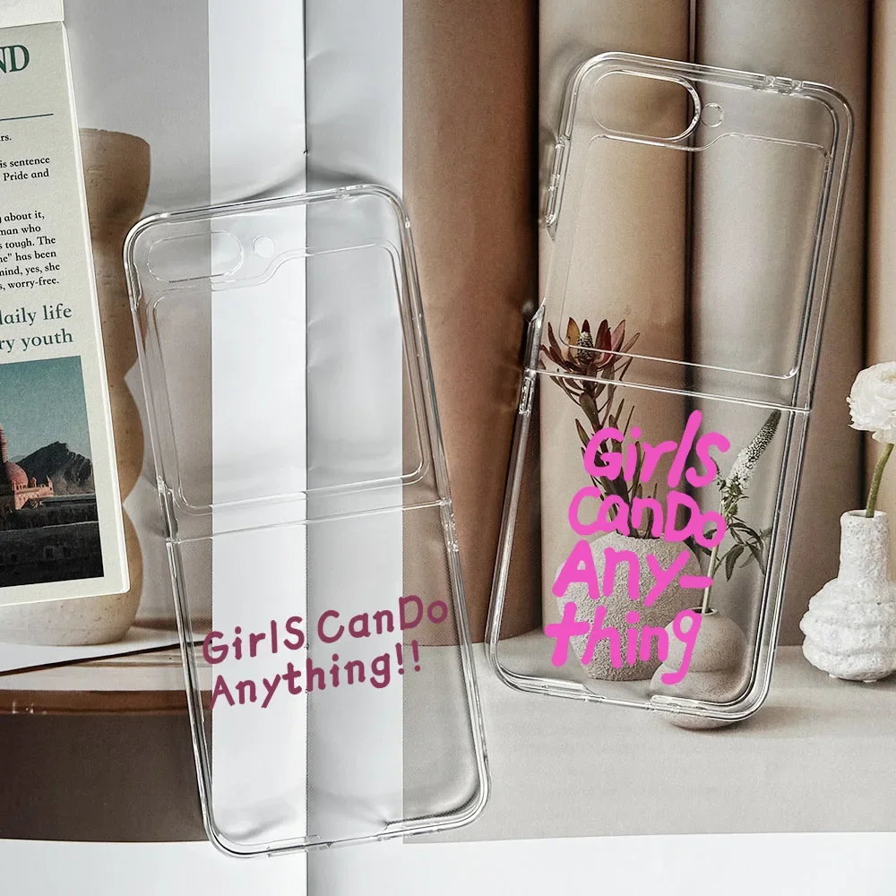 Складной чехол INS Girls Can Do Anything Words для Samsung Galaxy Z Flip 5 ZFlip 6 прозрачный 4 3 Fundas Shell