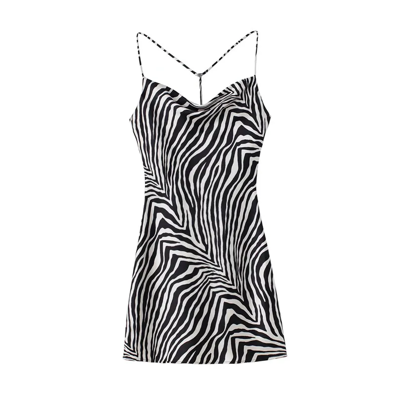 

Zebra Print Dress Mini Sexy Backless Woman Off Shoulder Slip Summer Sundresses Sleeveless Short Party Women vestidos de mujer