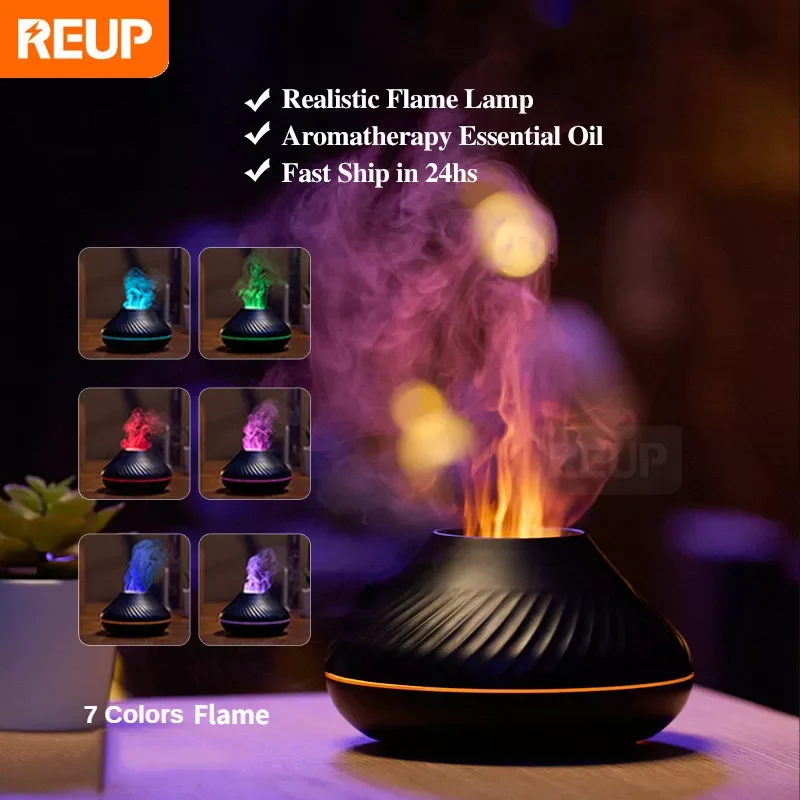 

Аромадиффузор REUP с вулканическим пламенем, 130 мл, USB, портативный увлажнитель воздуха с цветсветильник ночником, ароматизатор для дома