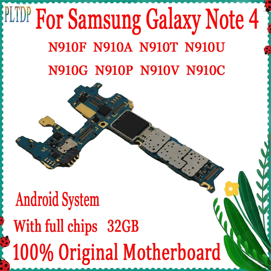 

Original Unlocked Android System Mainboard For Samsung Galaxy Note 4 N910F N910A N910U N910G Motherboard 32GB Logic Board Tested