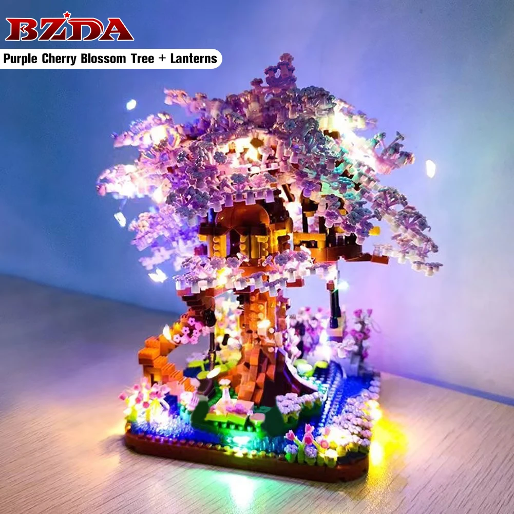 With Lights Mini Sakura Tree House Decorative Building Blocks City Street View Cherry Blossom Bricks DIY Toys For Children GIFT - купить по
