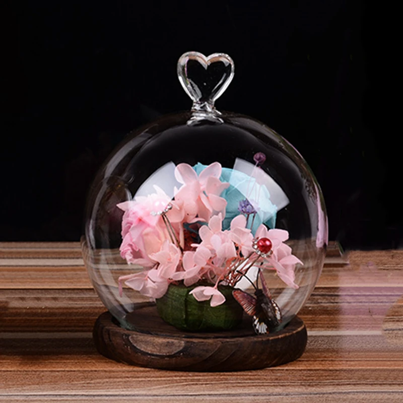Free Shipping 2sets/pack Diameter=15cm Heart Top Glass Dome Vase Home Decoration Antique Base Cover DIY Wedding Favor Gift