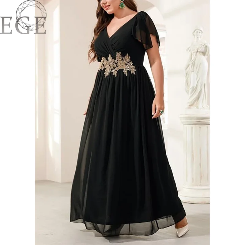 Plus Size V Neck Ruffle Chiffon Dress 5XL6XL7XL Black Party Wedding Elegant MIXI Dress Women Plus Size
