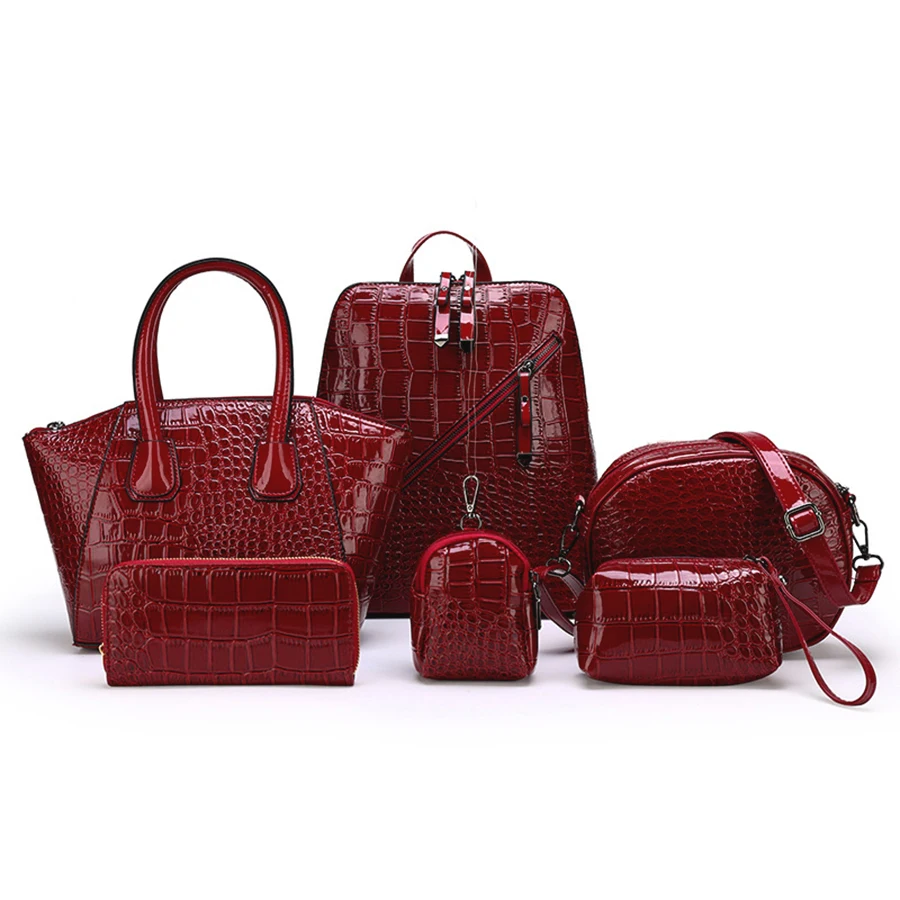 6 Pcs/set Luxury Crocodile Leather Composite Bags High Quality Handbag Wallet Designer Female Backpack Shoulder Crossbody Bag
