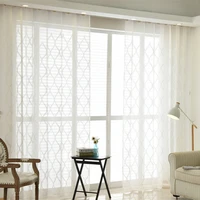 modern white geometric tulle curtains for living room bedroom window embroidered sheer home decor