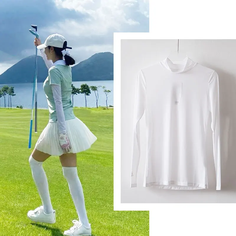

Golf Women Clothing Premium with Ultra-thin Milk Silk Bottoming Shirt Round collar Basic Shirt for Daily Outfit
