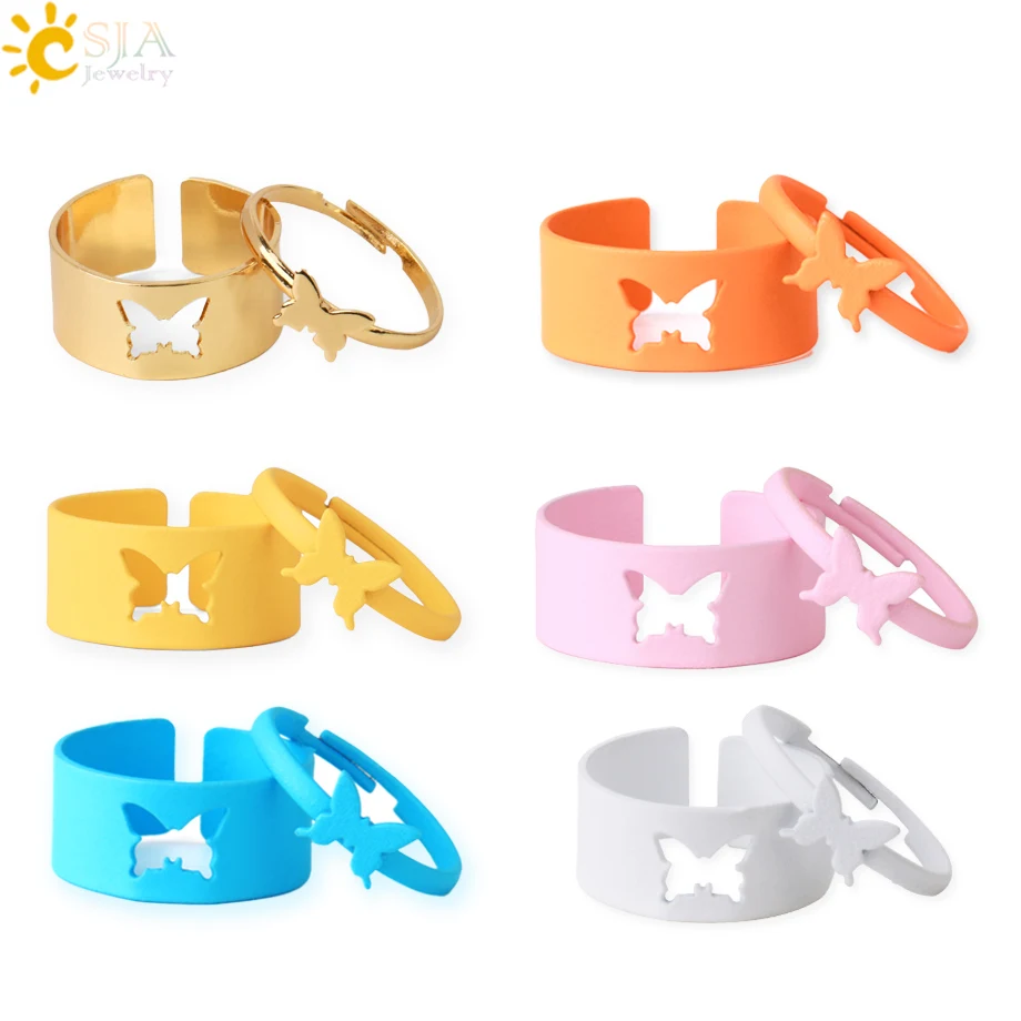 

CSJA 2 PC Reiki Butterfly Couple Rings Set Matching Adjustable Rings Silver Color Fashion 2022 Jewelry for Wem Women Gifts G914