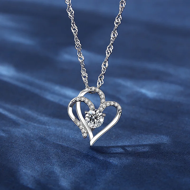 

Fashion European and American New Women's Double Heart-shaped Diamond Pendant Necklace Wedding Valentine's Day Accessories