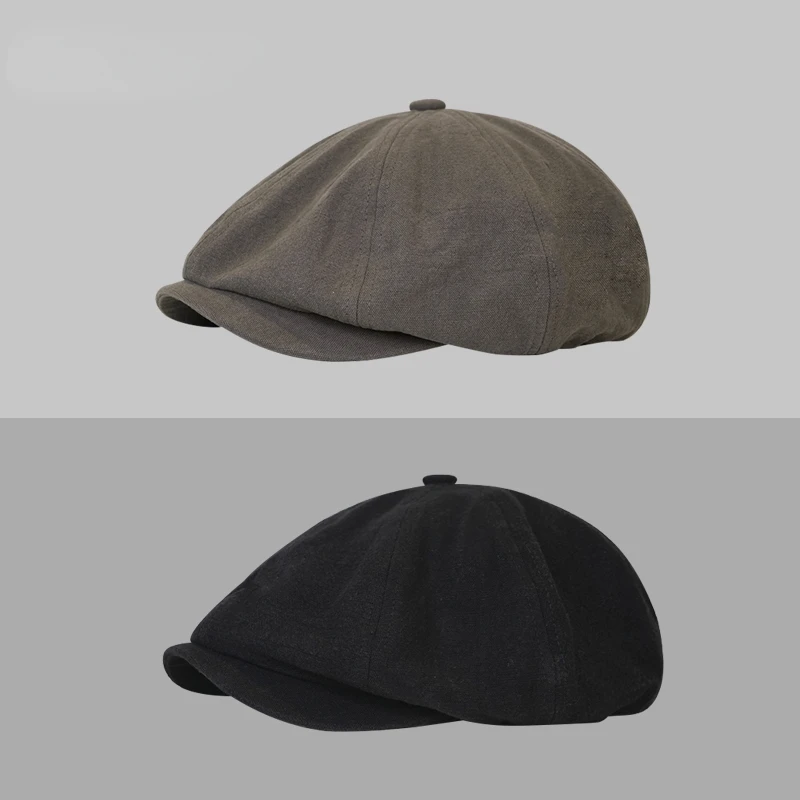 2023 Autumn Cotton Linen Newsboy Caps Plus Size 63cm  Men's  Thin Retro Beret Hat Fashion Wild Casual Cap Unisex Octagonal Hats