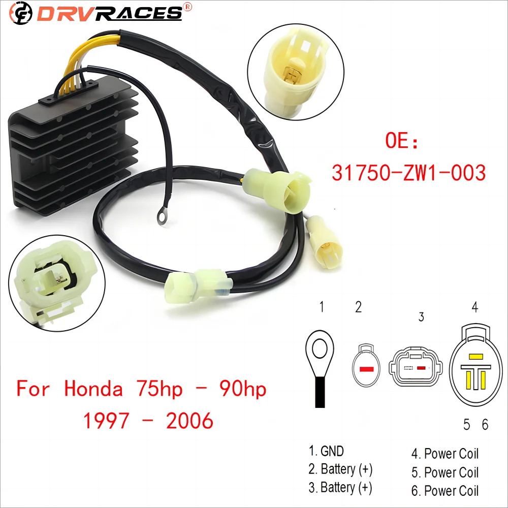 

Outboard Voltage Regulator Rectifier For Honda BF75 BF90 75hp 90hp 1997 to 2006 31750-ZW1-003 Motorcycle Accessories Parts