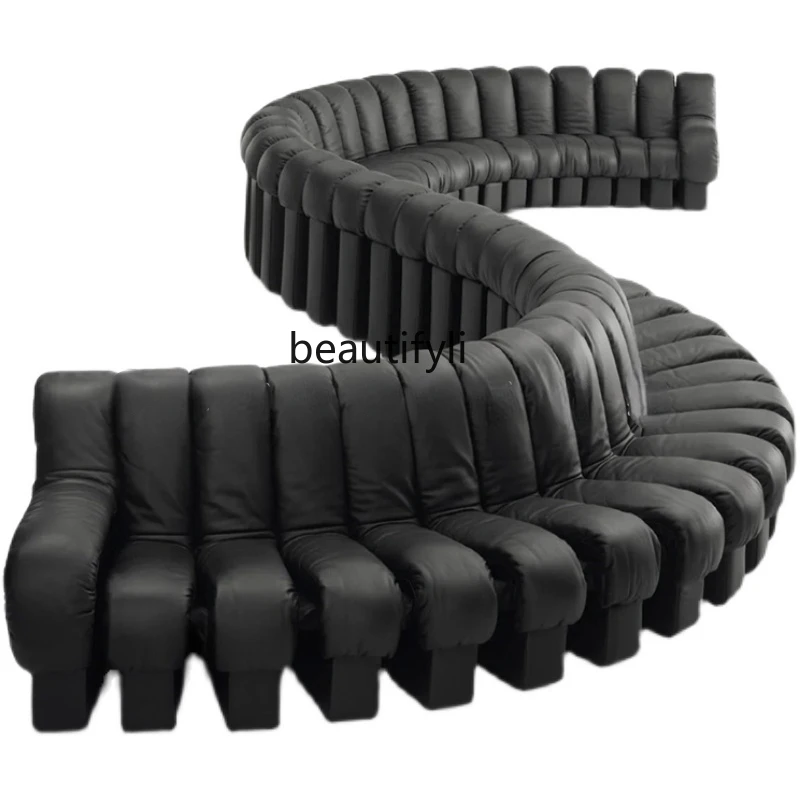 

Retro Snake-Shaped Sofa Italian Arc Light Luxury Leather Fabric Modern Minimalist Living Room Single Block