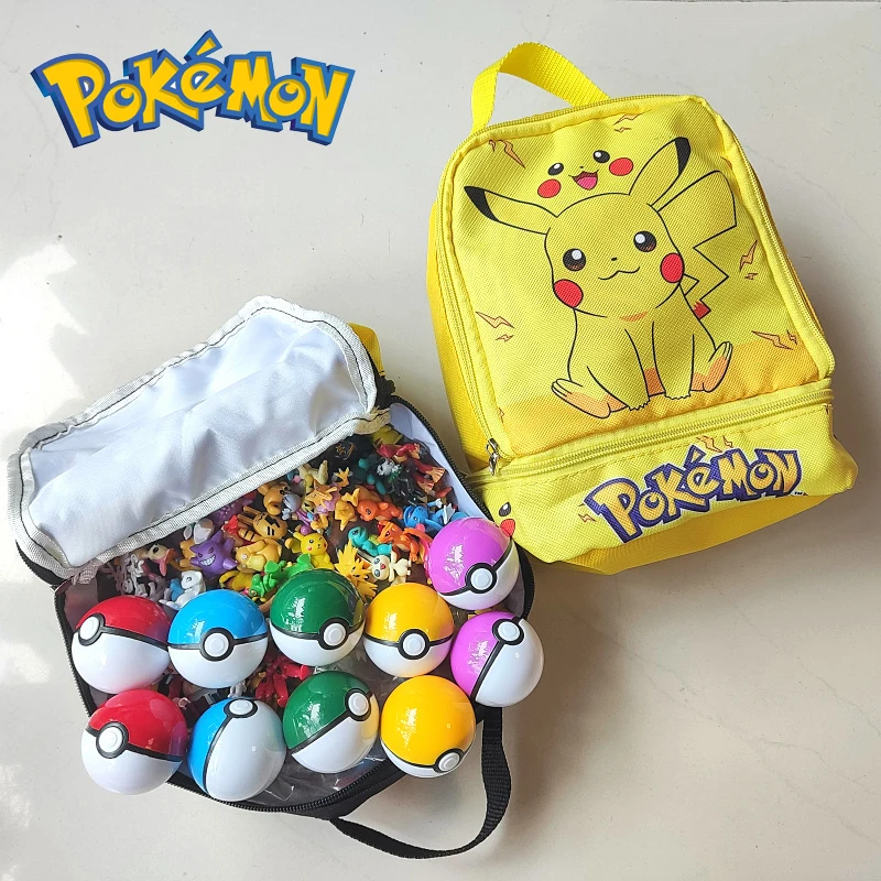 Pokemon go figura de ação com saco escolar dos desenhos animados figurinhas brinquedo coleção pikachu anime figura modelo pokeball boneca crianças presente da criança