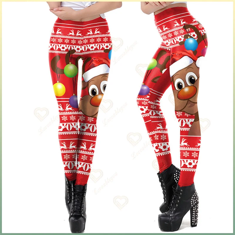 Women Sports Leggings Christmas Print Leggings Fitness Elk Yoga Pants Elastic Pants Running Santa Claus Female Sports Pants