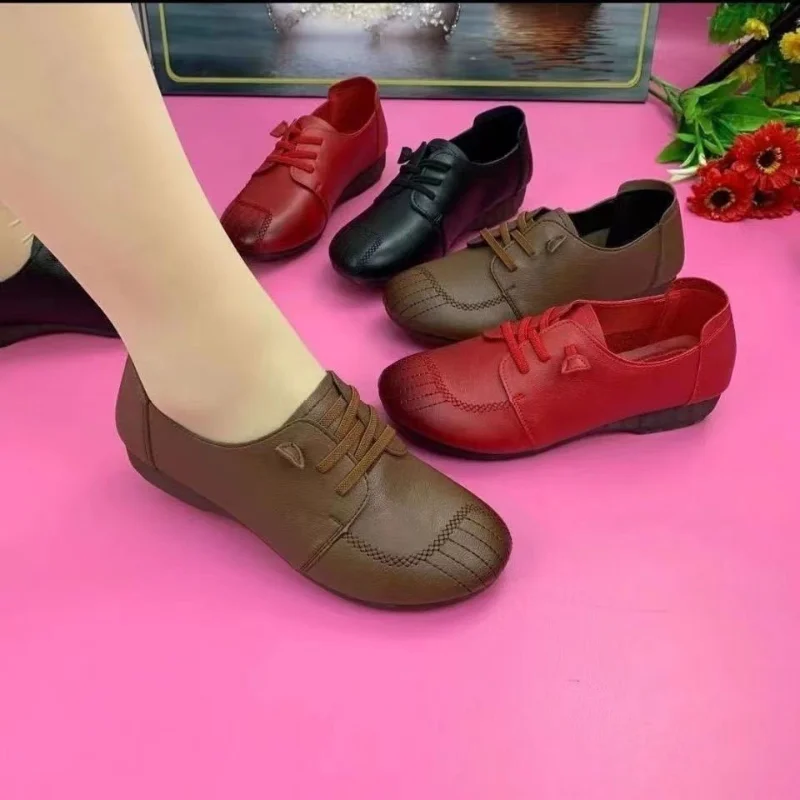 

Women Casual Shoes 2023 Spring New Vintage Lace Up Soft Soled Non Slip Women Flats Oxford Shoes Soft Leather Woman Single Shoes