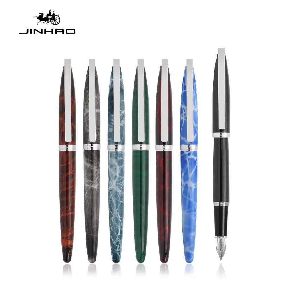 

Ручка перьевая Jinhao с серебряной дугой, янтарный мрамор, тонкий перо, искусственная школьная каллиграфия F6206