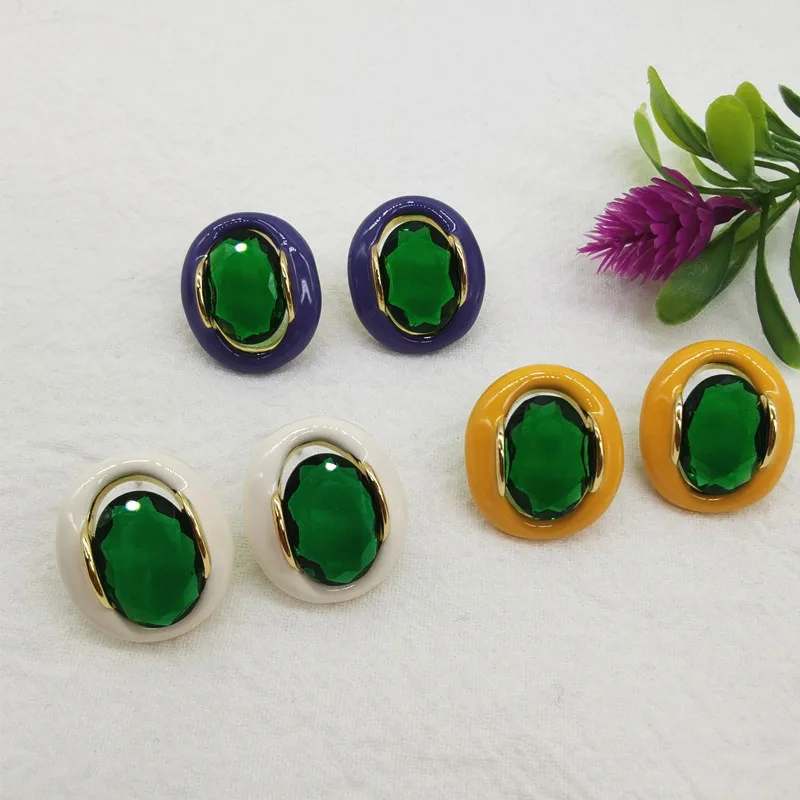 

Palace Emerald Crystal Jewel Earrings Women's Retro Luxury Enamel Minority Earrings Earrings Temperament Earrings Jewelry