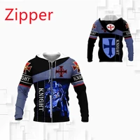 2021 new brand clothing templar fashion zipper shirt crusader 3d printing hoodie sweater unisex casual street suit blue knight