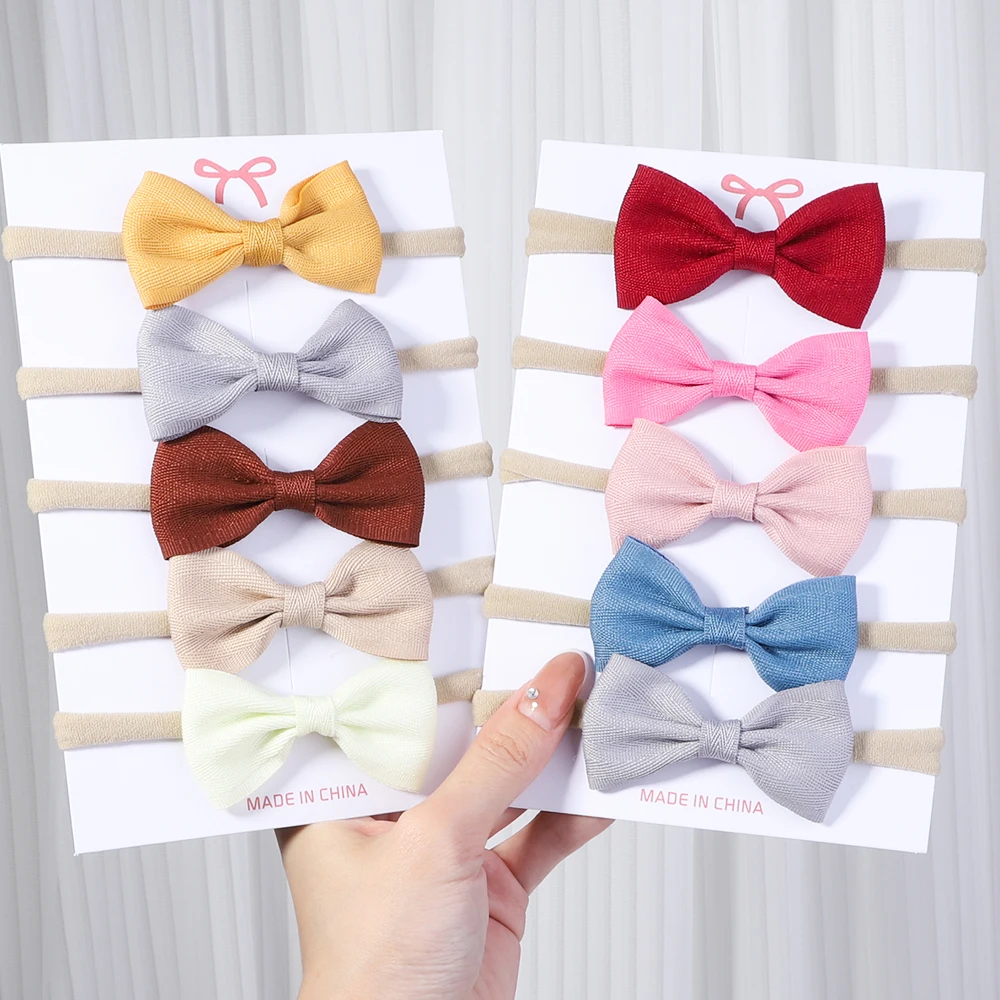 

5Pcs/Set Sweet Cotton Candy Color Kids Bows Headband For Baby Girls Bowknot Nylon Elastic Hairband Headwear Hair Accessories