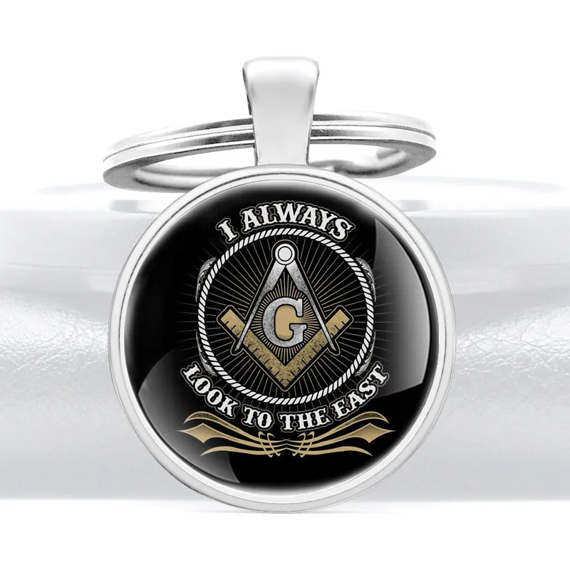 

Masonic I Always Look To The East Cover Glass Cabochon Metal Pendant Key Chain Men Women Key Rings Accessories Keychains Gifts