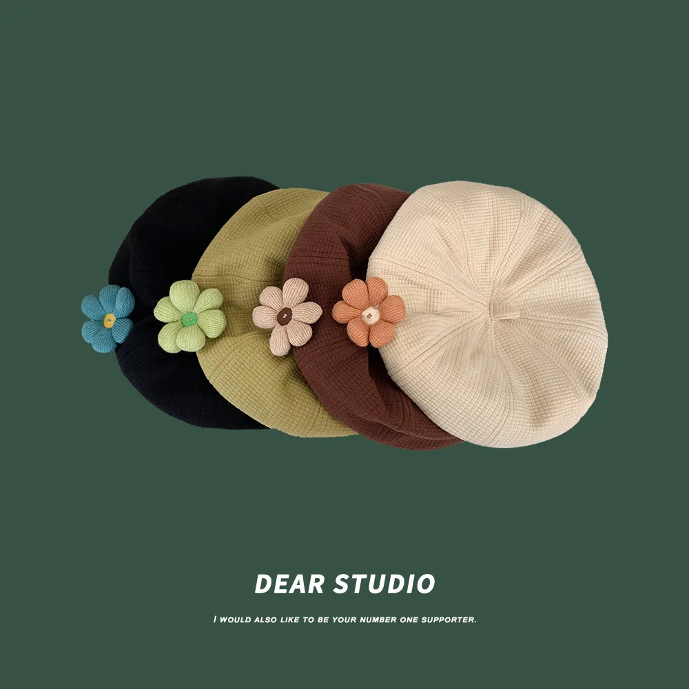 

Korea Sweet Lovely Bow Beret Women Summer Street Photo Concave Shape Rabbit Ears Painter Hat Pumpkin Cap