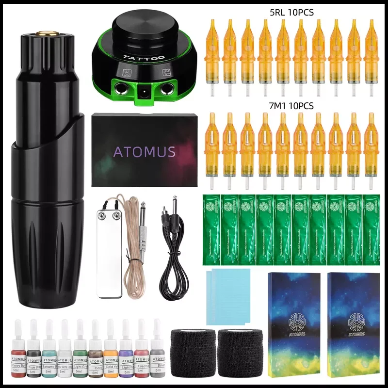 Professional Rotary Tattoo Machine Guns Kit Tattoo Kit Body Permanent Makeup Machine Color Ink Power Supply Cartridge Needles