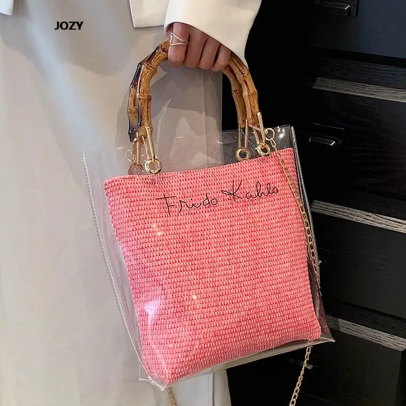 

New Summer Casual Chain Clear Handbags For Women Luxury Designer Fashion Letter Crossbody Bag 2023 Classic Shoulder Ladies Purse