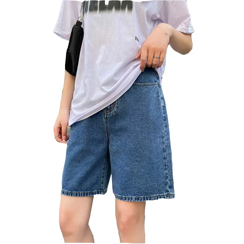 Korean Style Classic Denim Shorts Women Summer Blue High Waisted Shorts Wide Leg Pants Streetwear Stright Jeans Womens Shorts