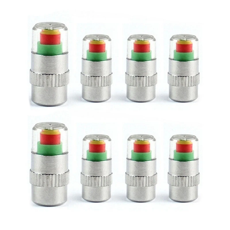 

8Pcs Car Tire Valve Cap Tire Pressure Table Tire Gauge Tire Pressure Monitoring Warning Cap