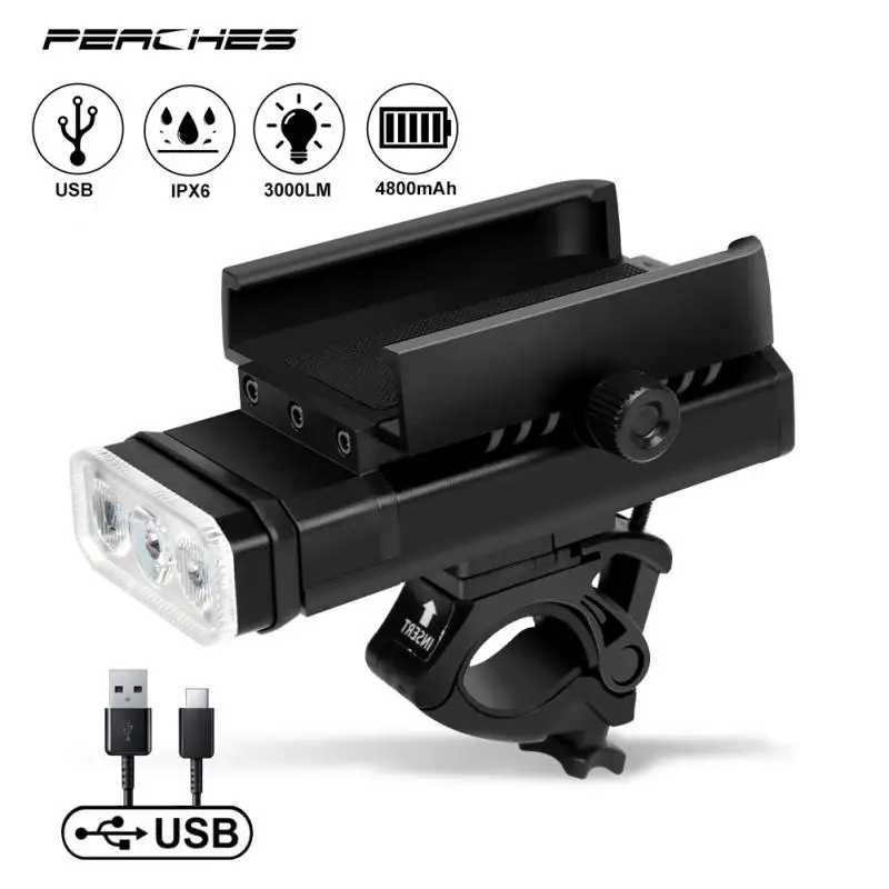

T6 LED Bike Lantern 3000LM Front Light Bicycle 4800mAh Rechargeable Light Bicycle Headlight IPX6 Waterproof Mtb Accessories