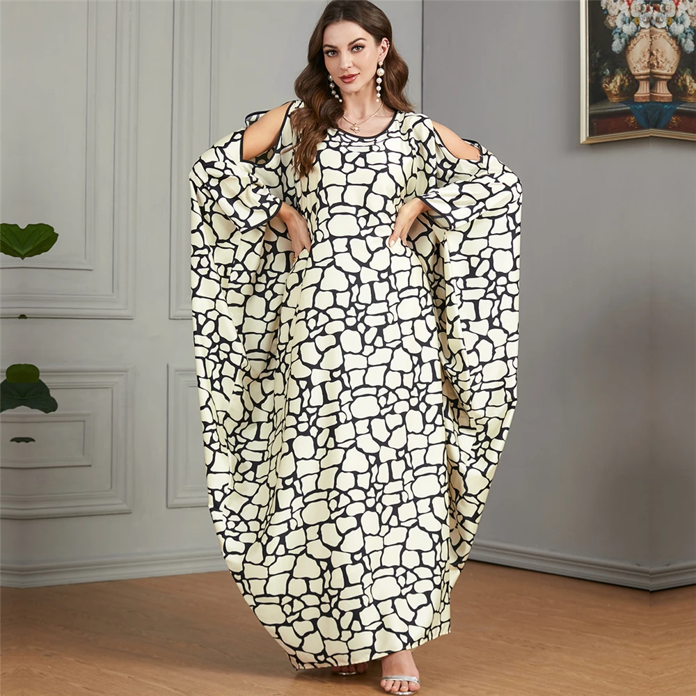 

Muslim Women Abayas Batwing Sleeve Loose Maxi Dress Turkey Kimono Print Fashion Islamic Arab Robe Dubai Moroccan Jalabiya Caftan