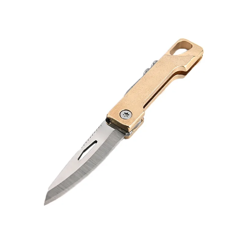 

Outdoor Emergency Tools Mini Brass Stainless Steel Folding Knife Key Buckle Portable Self-defense Demolition Express EDC Gift