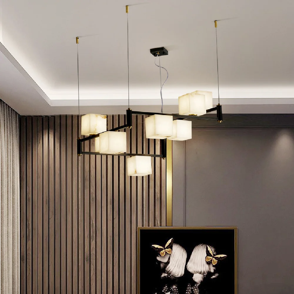 

European Luxury Spain White Marble Chandelier Led Pendant Light Dimmable New Lustres Home Decor Lighting Fixture for Foyer Villa
