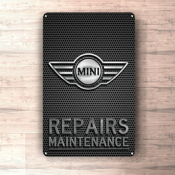 

Flat Metal Poster Tin Sign (Not 3D) - Mini Cooper Repairs Maintenance Sign Metalsign for Garage, Man Cave