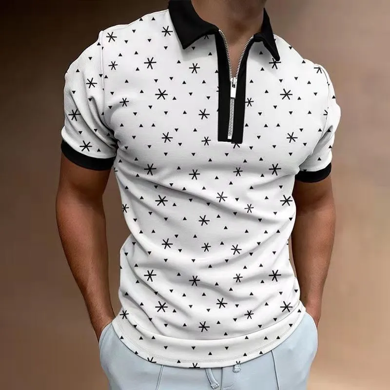 

2022 Gym Polo Shirt Men Short Sleeve Polos Sports Grid printed Slim Fit Fitness Bodybuilding Workout Summer Clothing M-3XL