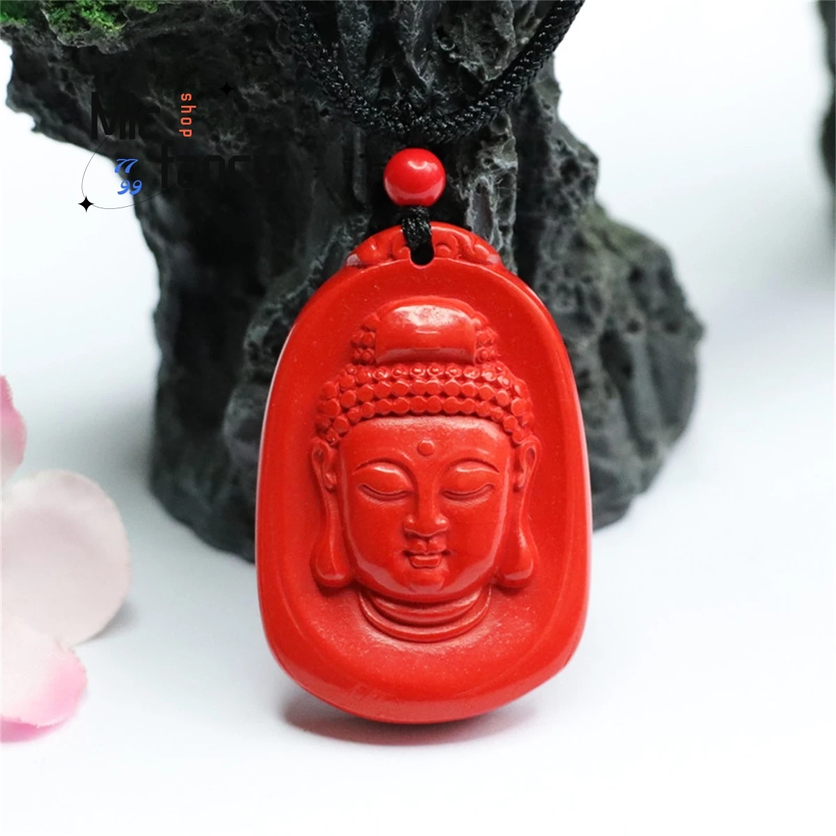 

Natural Cinnabar Buddha Head Pendant Simple Personality Atmosphere Retro National Style Men Women Amulet Mascot Couple Fine Gift