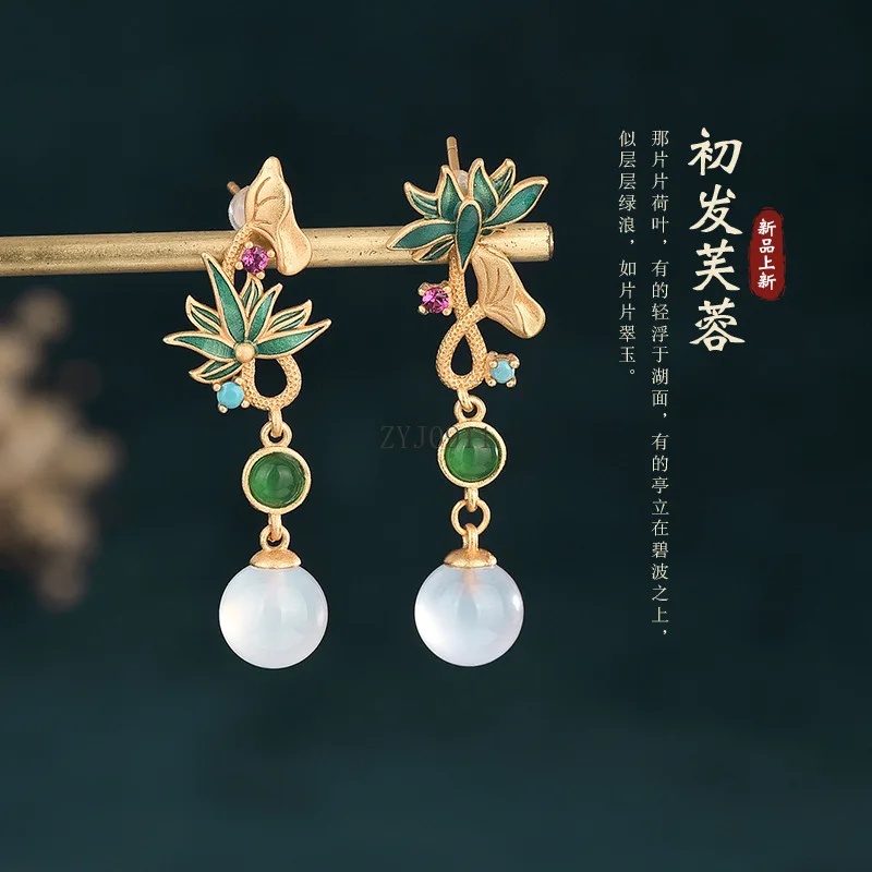 Изысканные серьги-гвоздики с имитацией нефрита модные массивные серьги цветком