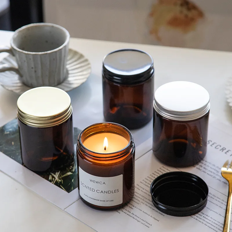 

1pcs Amber-Yellow Glass Empty Candle Cup DIY Container Candle Cup Aromatherapy Cup Soy Wax Wax Cup Candlestick