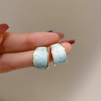 new simple light blue enamel wide arc c stud earrings for women fashion jewelry rhinestone boucle oreille femme brincos