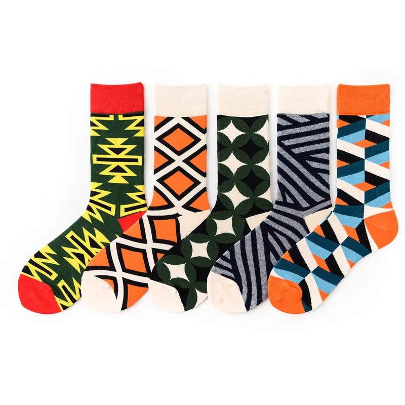 5 pcsFashion Funny Colorful Sports Couple Unisex Socks High-quality Graffiti Women Men's Cotton Western Hip-hop Socks with Print