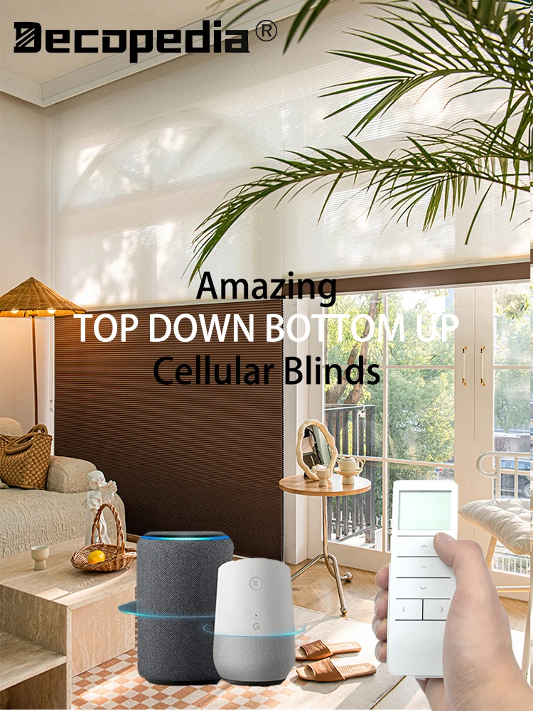 Decopedia Motorized Honeycomb Blinds Day and Night Blinds Top Down Bottom Up Cellular Blinds for Windows